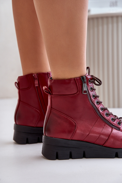 Lehké Zateplené Boty Pro Ženy Na Platformě A Klínu Bordové Savindria