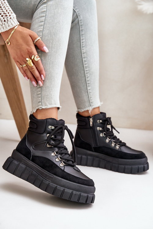 Dámské Zateplené Kotníkové Boty Na Platformě Černé Jelenia