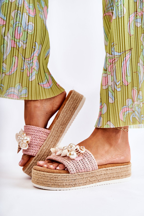 Žabky dámskej platformy žabky s škrupinami ružovou toliou