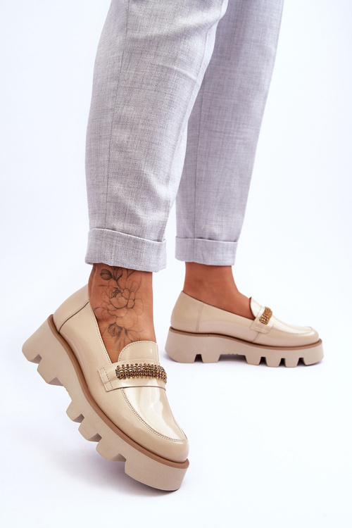 Módne mokasíny na platforme s dekoráciou Laury Messi 2600 Beige