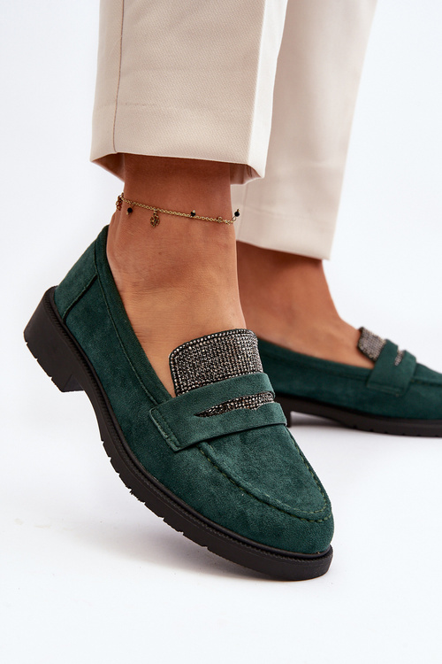 Dámské zdobené mokasíny tmavě zelené Dananei