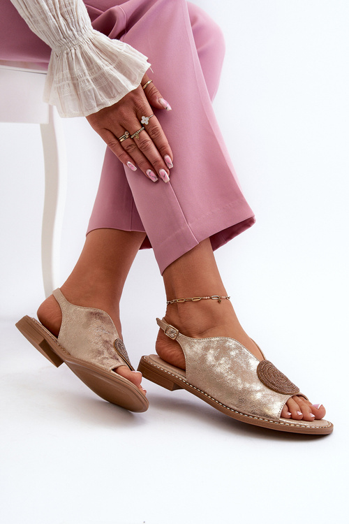 Dámské sandály s ozdobou na ploché podrážce S.Barski KV24-057 Zlaté