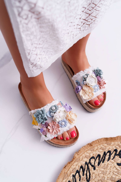 Dámské Nazouváky s Květinami Tlustá Podešev Bílé Amodeo