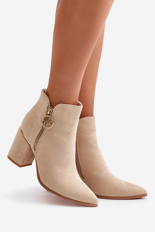 Dámske Čižmy Na Opätku S Špicatými Prstami Eko Semišové Zateplené Béžové Raisha