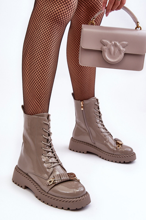 Dámské lakované botky Workery se zdobením Bežová SBarski MR870-67