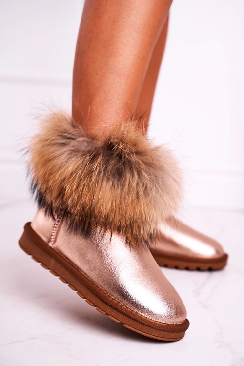 Dámske kožené snehové topánky s kožušinou šampanské Alexa
