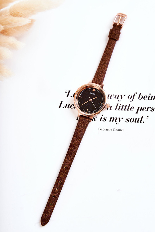 Dámske hodinky na tenkom popruhu ernest hnedá