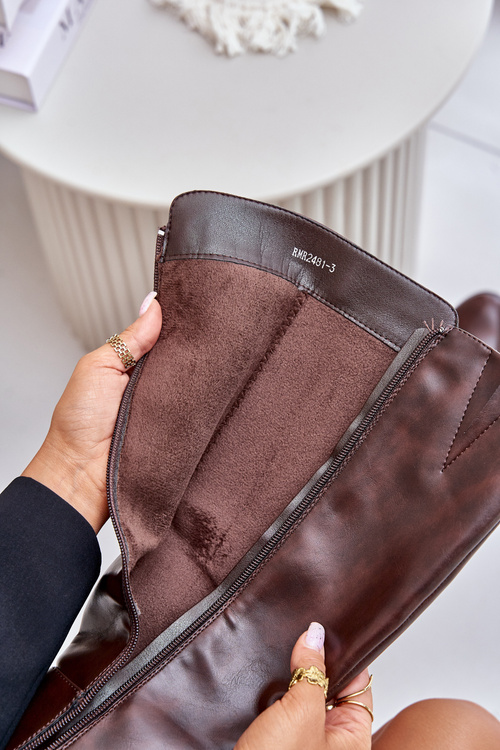 Kozačky Na Podpatku Z Eko Kůže Před Koleno Hnědé Izanae