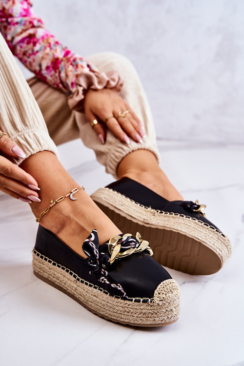 Dámské kožené espadrilky s efektním Černá Fancy