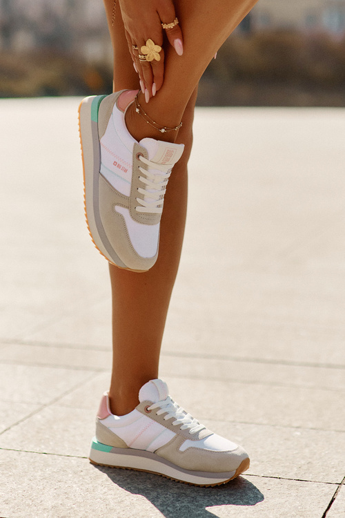 Semišové Dámské Tenisky Big Star RR274A047 HI-POLY SYSTEM Béžovo-Bílé