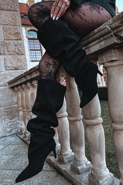 Dámske čižmy na podpätku na nôžku čierne Mavilla