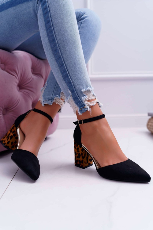 Dámské Lodičky Na Podpatku Leopardí černé Ferri