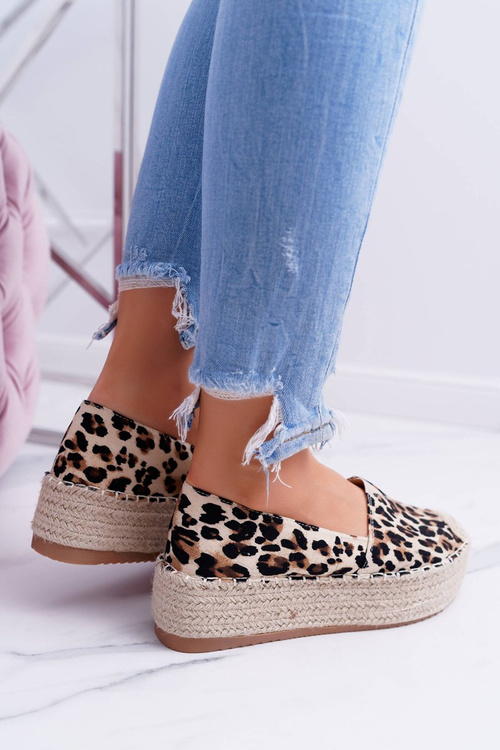 Hnedý posuvný leopard espadrilles Zadie