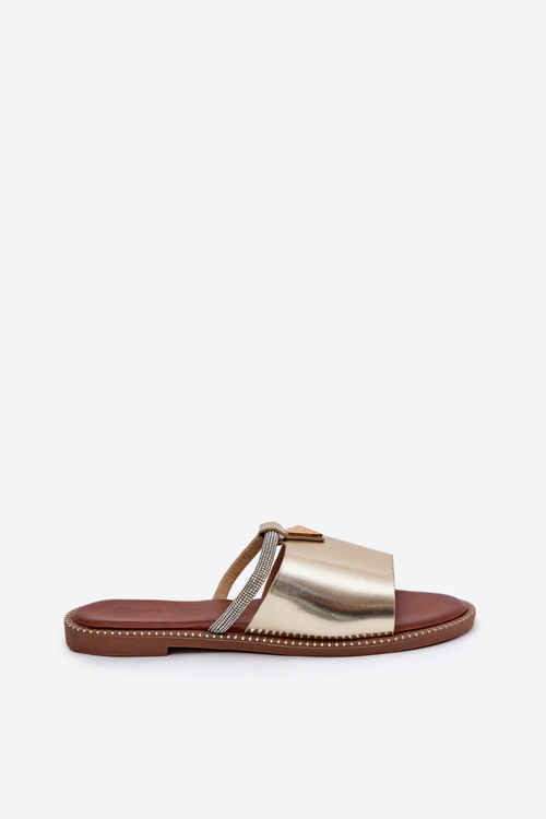 Eko Kožené Šlapky Na Plochéj Päty S Ozdobným Pásikom Zlaté Hirtewi