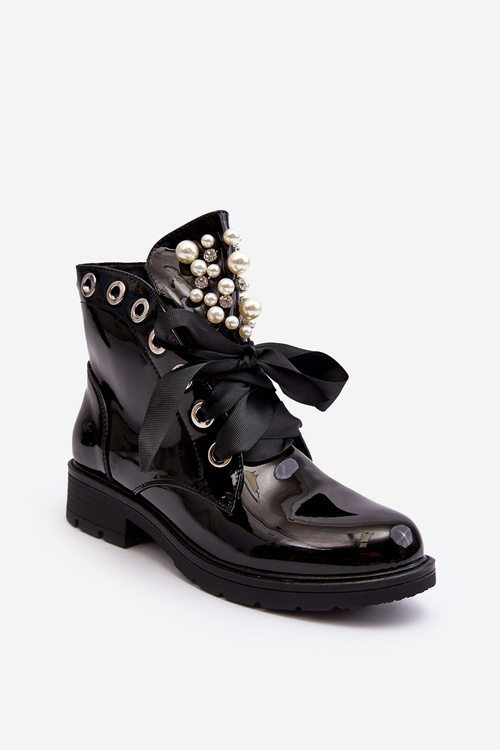 Lankované zdobené čierne sirdre topánky