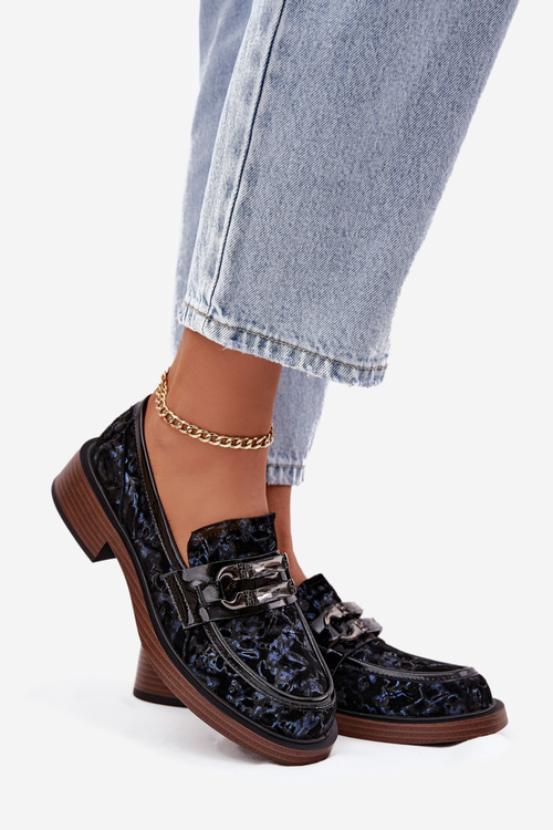 Kožené semišové dámské mokasiny s odlišným detailem D&A MR52-178 Černé