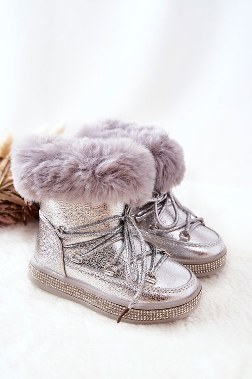 Detské snehové topánky so striebornou granis kožušinou