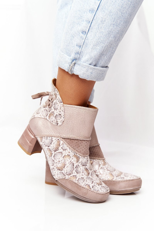 Dámske kožené topánky na Post Maciejka Gold Beige 03963-20