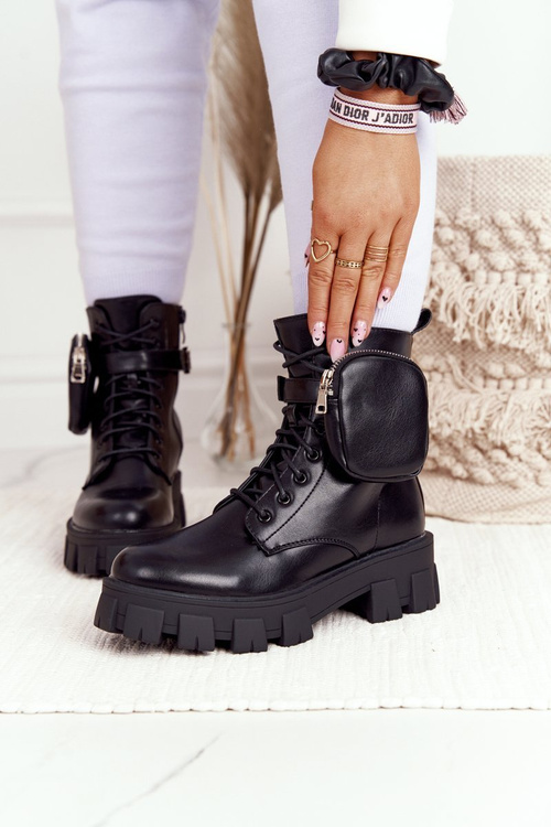 Kotníkové Boty S Podrážkou S Kabelkou Černé Saturday