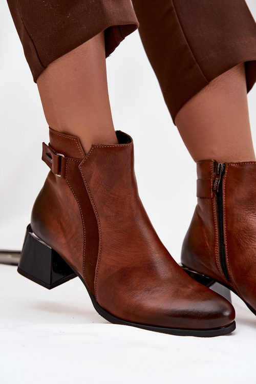 Kožené dámské boty na podpatku s vyhříváním Zazoo 60563 hnědé