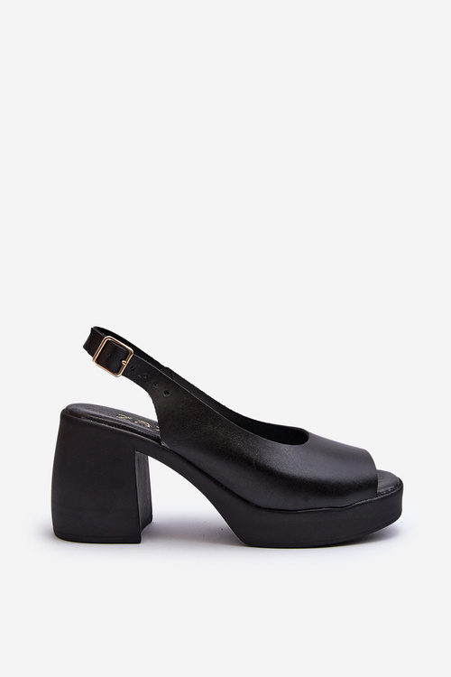 Zazoo 40376 Kožené sandály na masivním podpatku Černé