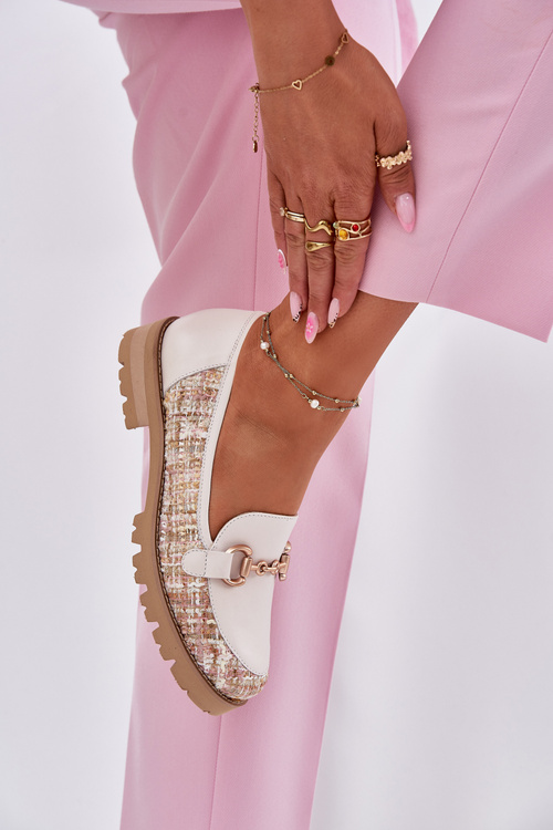 Dámské Kožené Mokasíny Se Zlatým Detailem Světle Béžové Laura Messi 2938