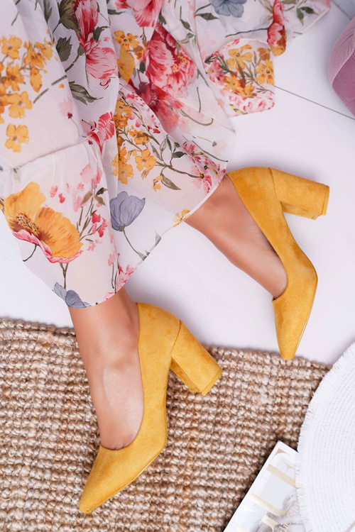 Dámske pumpy na semišovom post žlté Neshka