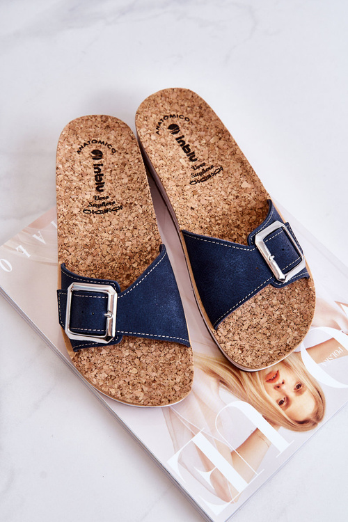 Módne dámske papuče s inblu CP000031 Navy Blue Buckle