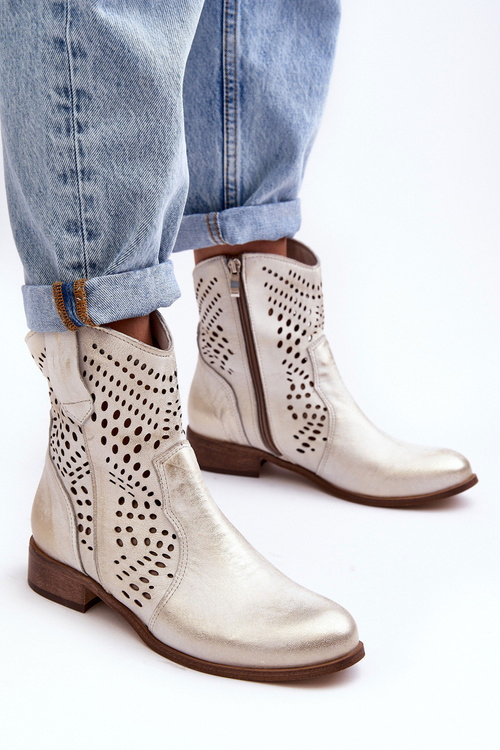 Zazoo 3305/2 Dámské Kožené Korzetové Botky Kowbojky Zlaté