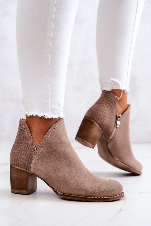 Dámské kožené kozačky na podpatku béžový Larsa