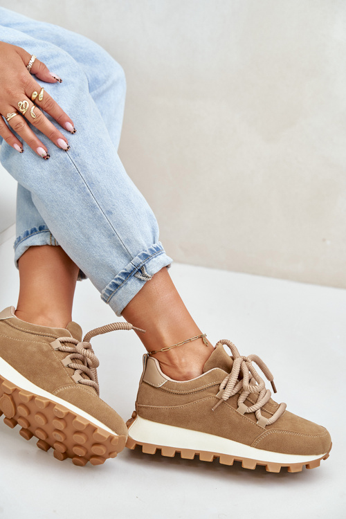 Športové Topánky Tenisky Na Platforme Z Eko Semišu Hnedé Riadella