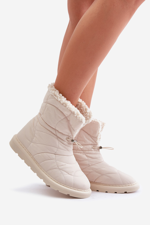 Dámské Sněhule Se Stahováním Zateplené Beránkem Světle Béžové Vamidra