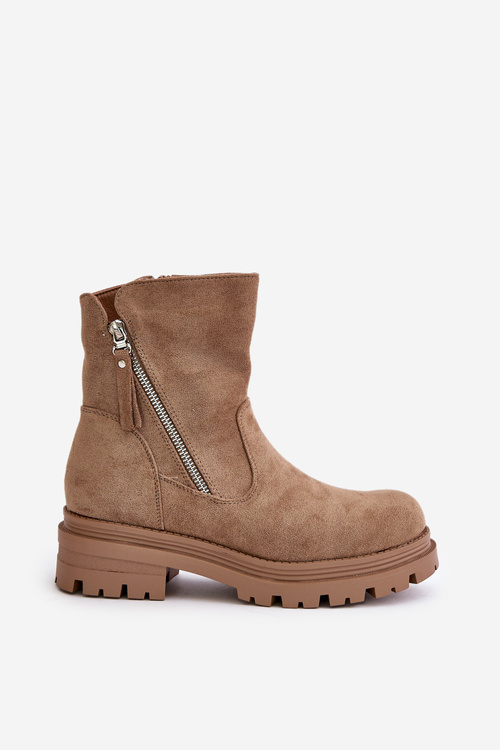 Semišové kozačky s výřezy Béžove Klarissa