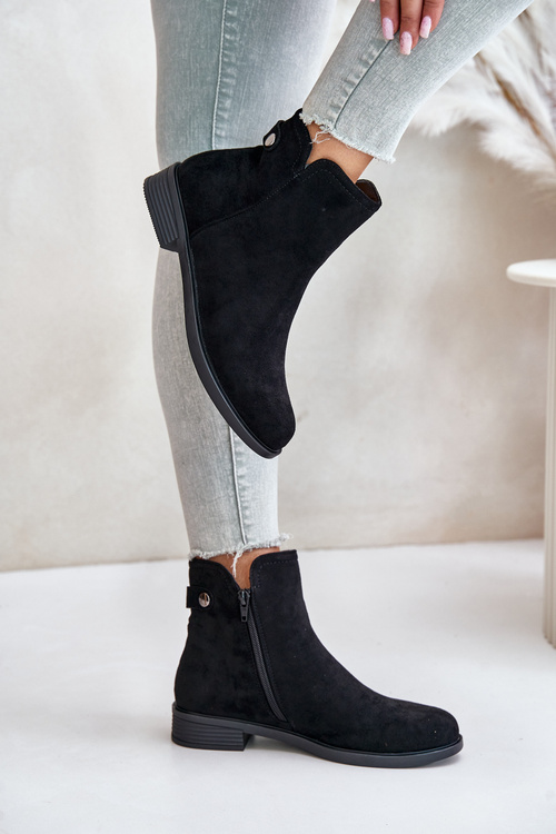 Zateplené Nízke Chelsea Topánky Na Zips Eko Semišové Čierne Telluara