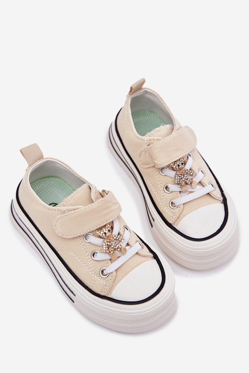 Dievčenské Tenisky So Zlatou Nášivkou Medveď Béžové Solena