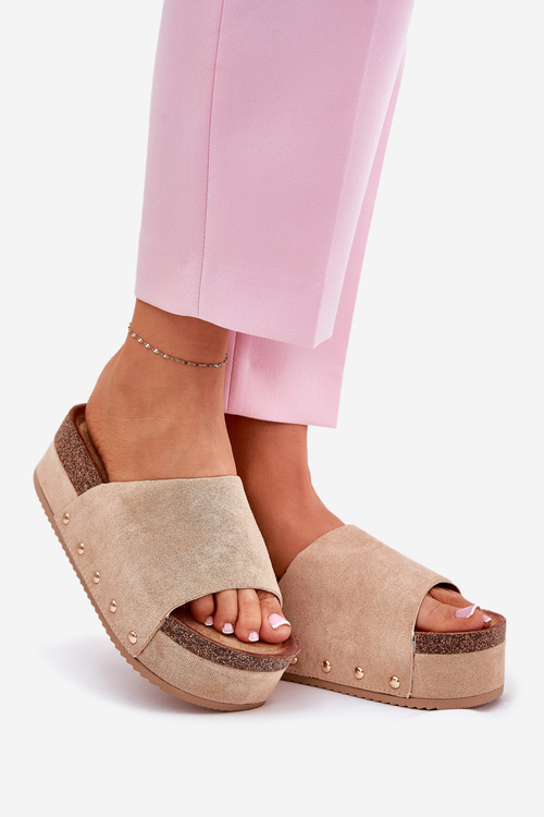 Dámske sandále na masívnej platforme eko semiš Khaki Vinnibe