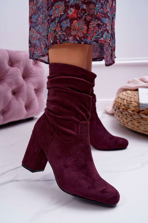 Dámské Kotníkové Boty Na Podpatku Semišové Burgundské Endless