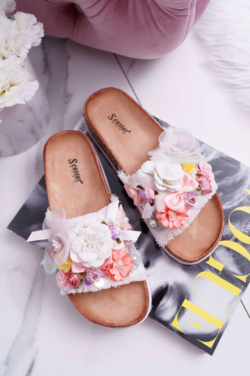 Žabky žabky s kvetmi biela enissa