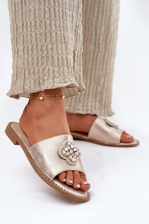 Dámske Plátené Sandále S Dekoratívnym Detailom S.Barski KV51-087 Zlaté