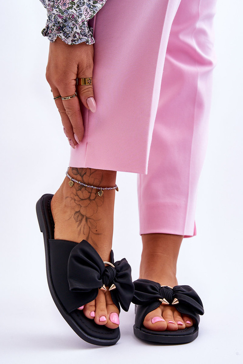 Dámské kožené pantofle s mašlí černé Becky