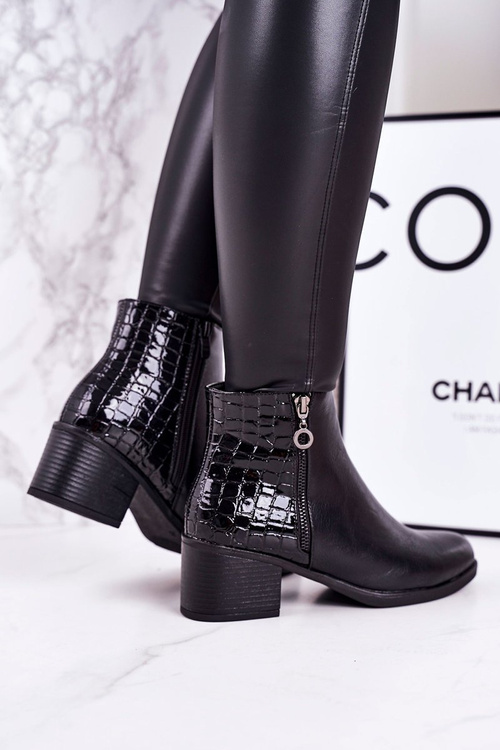 Dámské Izolované Boty Na Podpatku Zvířecí Tisk Černé Confidence