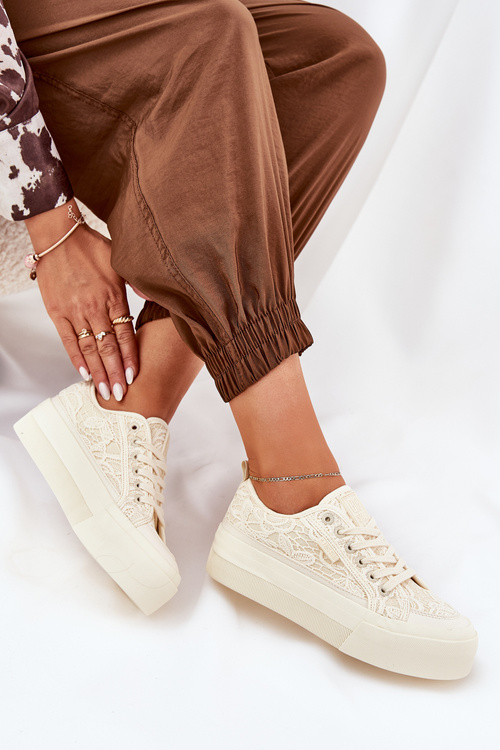 Dámské Krajkové Tenisky Big Star RR274746 Béžové