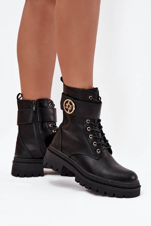 Dámské Botky Pracovní Se Zlatým Detalem Zateplené Černé Fiorena