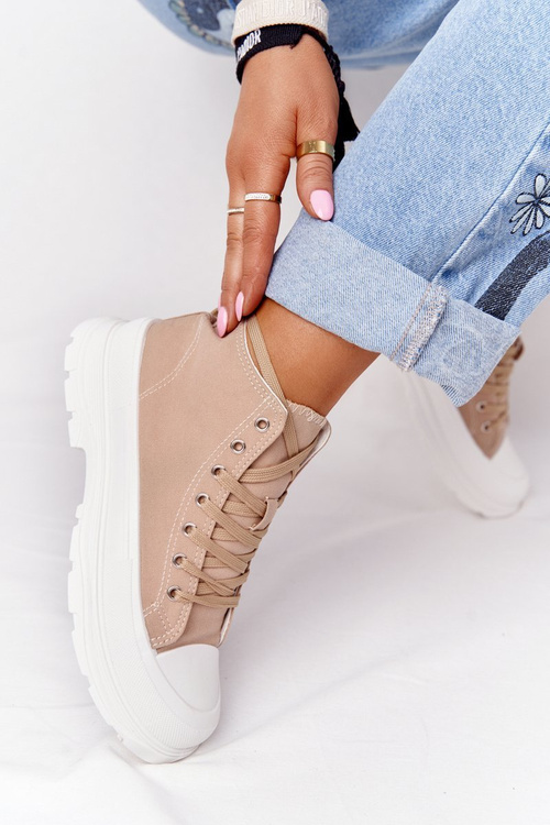 Dámské Vysoké Tenisky Na Velké Podrážce Světle Hnědá Trissy