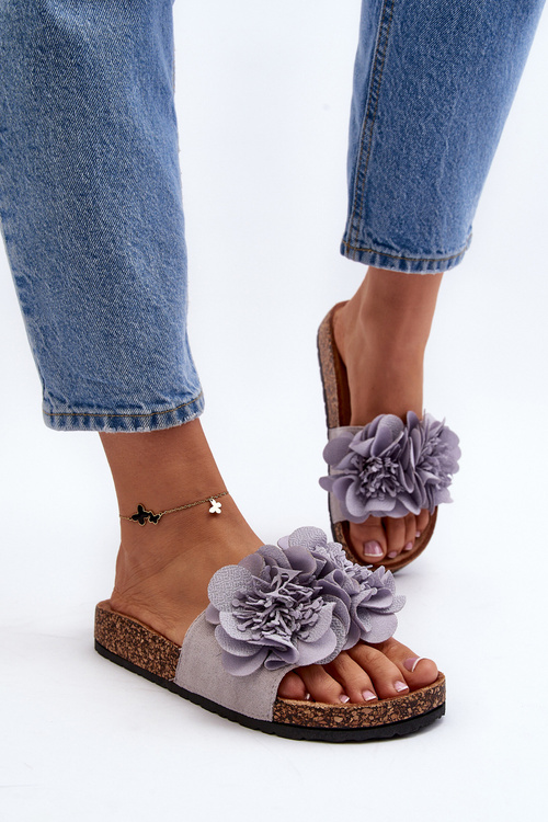 Dámske sivé papuče so kvetinovým vzorom Lulania