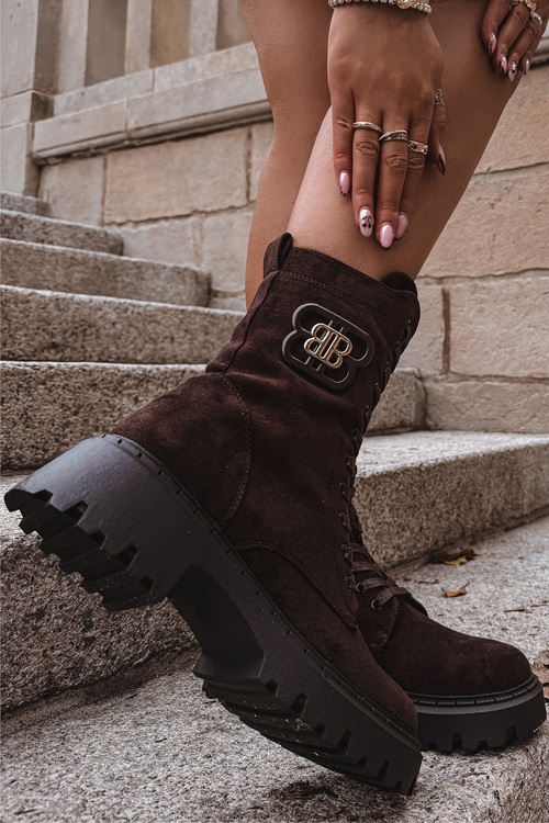 Dámské workery boty s ozdobným prvkem zateplené hnědé Kalindra