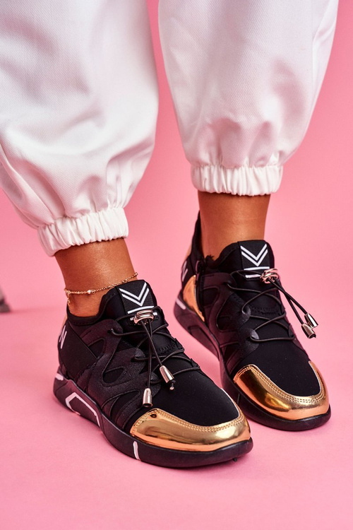 Dámske športové topánky so zipsom a zvlnené čierne a zlaté teron