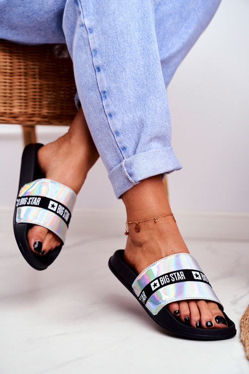 Dámske papuče veľká hviezda Silver Holo GG274A005