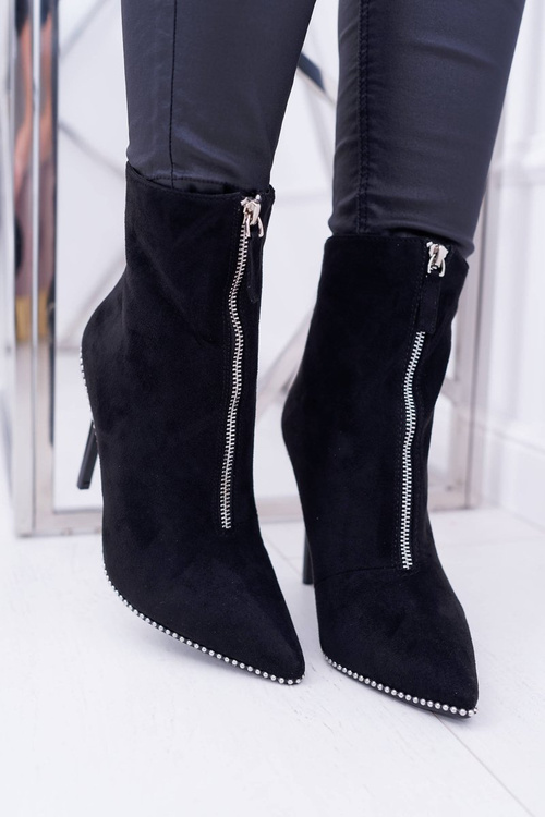 Dámské Kotníkové Boty Na Podpatku Lu Boo Dva Zipy Semišové černé Suzy