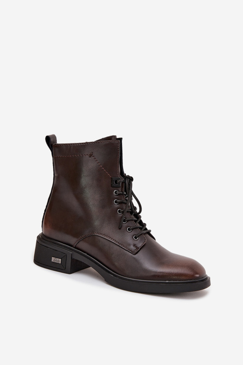 Dámské kozačky z pravé kůže na nízkém podpatku vyhřívané Vinceza 39955 čokoládové